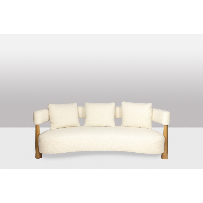 Vintage 3-seater “bean” sofa in blond beech, Italy