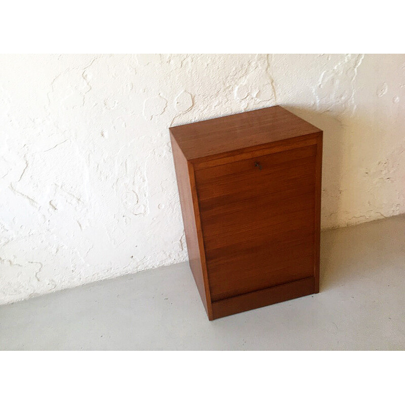 Vintage chest of drawers with rolling door, Denmark 1960