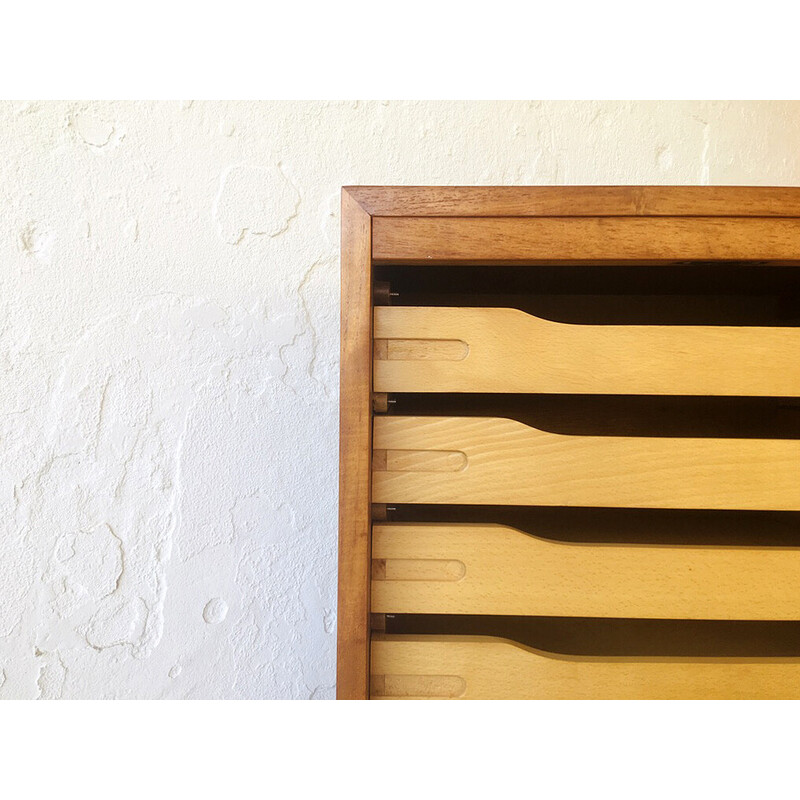 Vintage chest of drawers with rolling door, Denmark 1960