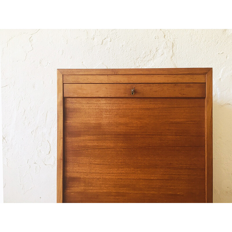 Vintage chest of drawers with rolling door, Denmark 1960