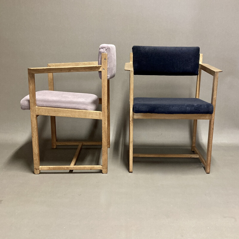 Pair of vintage Parma armchairs in limed oak, 1960