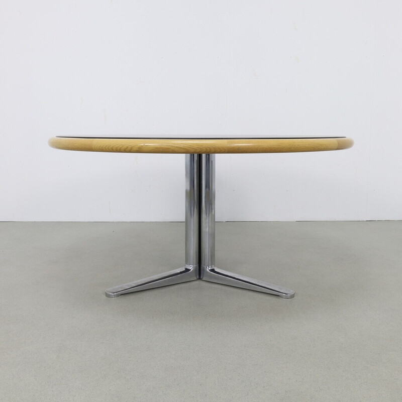 Vintage leather and oak dining table by Warren Platner for Knoll International, 1970