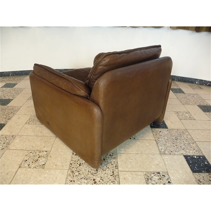 DS61 brown Swiss leather easy chair produced by De Sede - 1960s