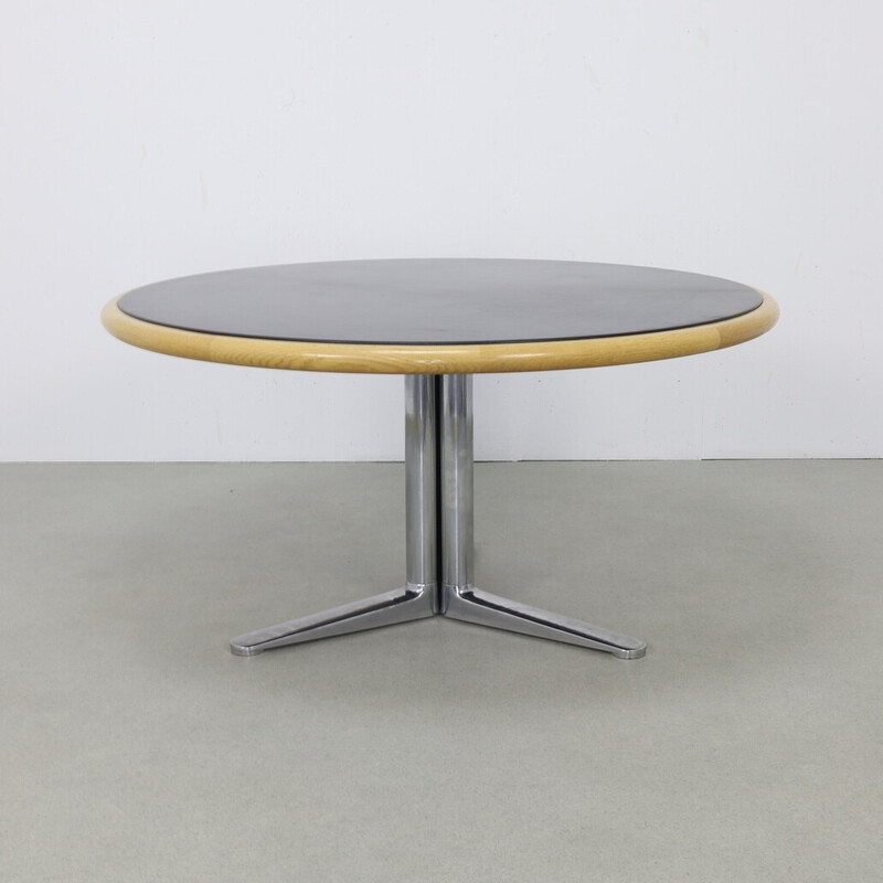Vintage leather and oak dining table by Warren Platner for Knoll International, 1970