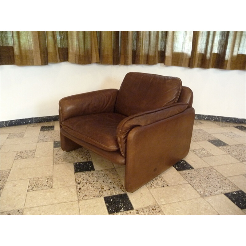 DS61 brown Swiss leather easy chair produced by De Sede - 1960s