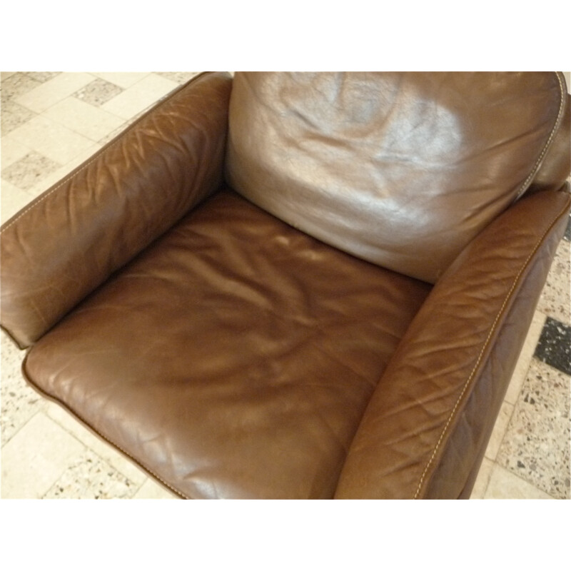 DS61 brown Swiss leather easy chair produced by De Sede - 1960s