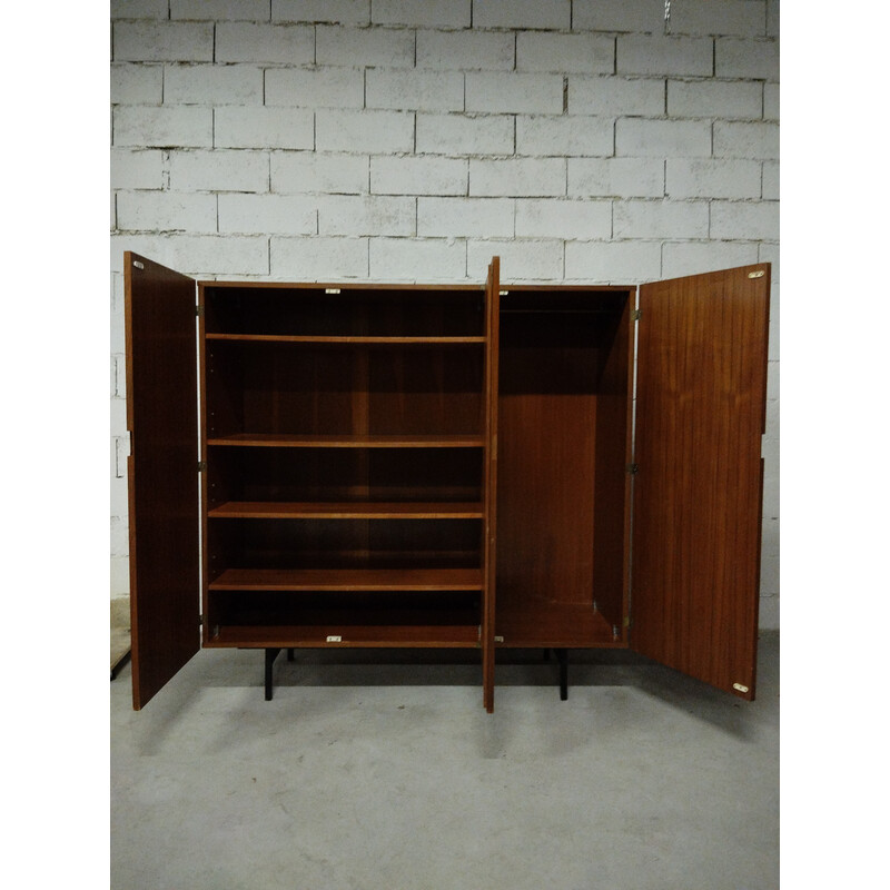 Vintage teak and metal wardrobe