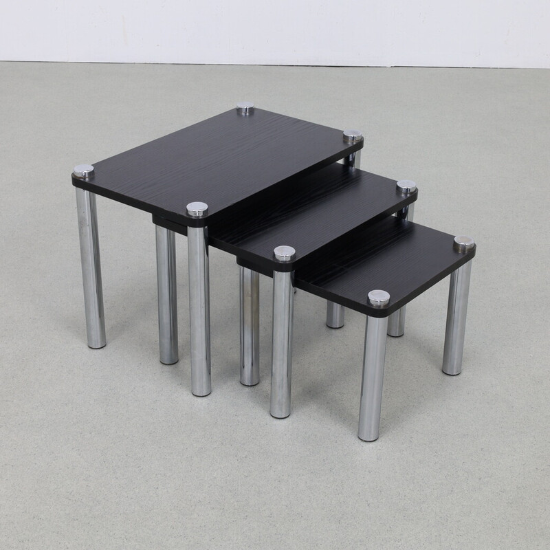 Vintage nesting tables in chrome and wood