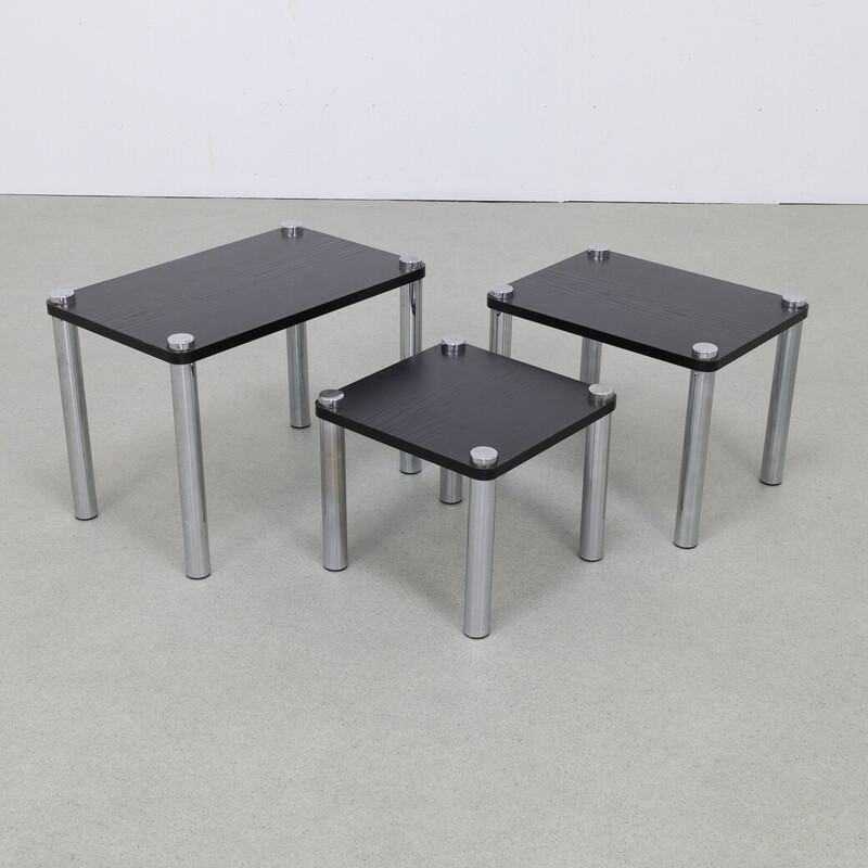 Vintage nesting tables in chrome and wood