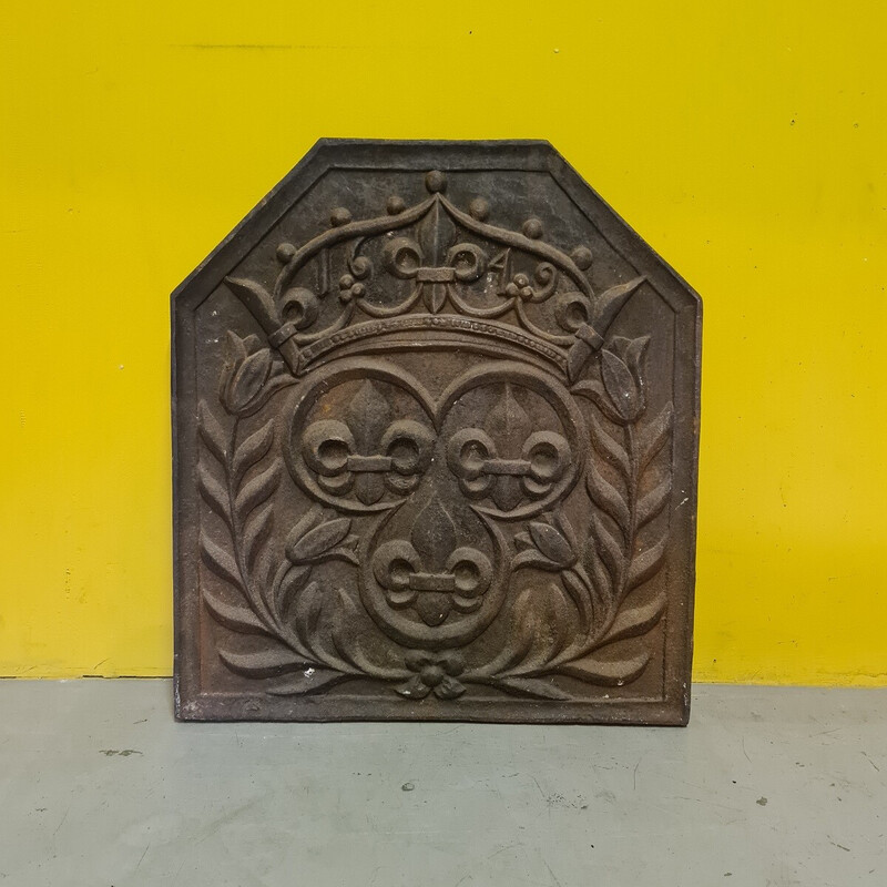 Vintage cast iron fireback, France 1890