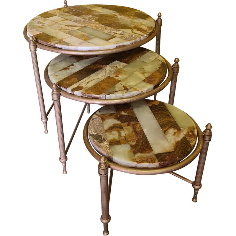 Vintage nesting tables with onyx tops, 1960