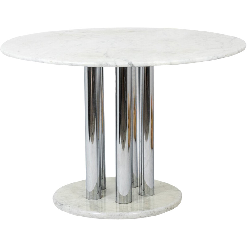 Table vintage ronde en marbre et métal chromé, Italie 1970