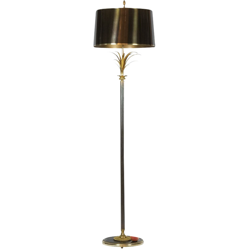 Vintage "Roseau" floor lamp in bronze and gilded brass for La Maison Charles, France 1970