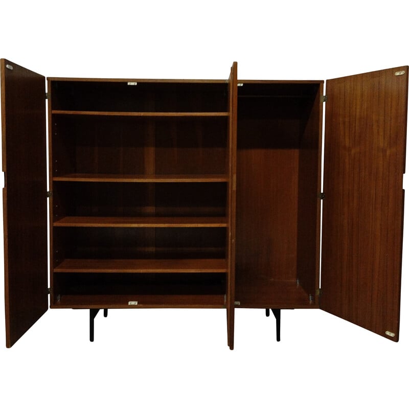 Vintage teak and metal wardrobe