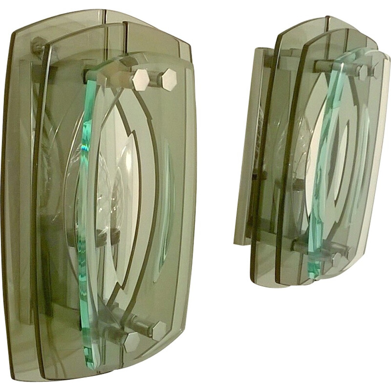 Pair of vintage Veca glass wall lights - 1960s