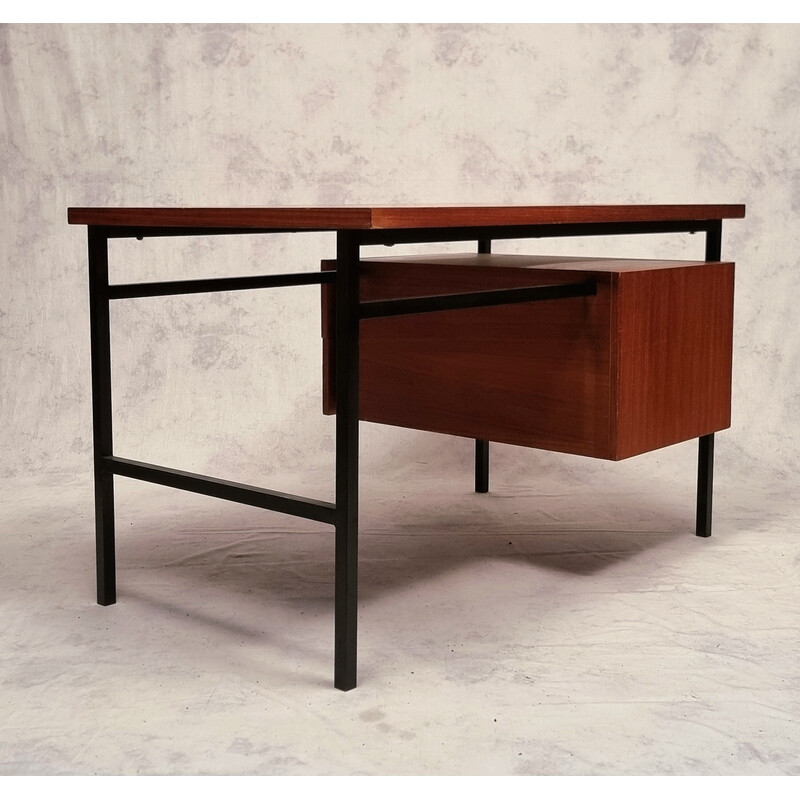 Vintage teak and chrome metal desk by Luigi Bartolini, 1960