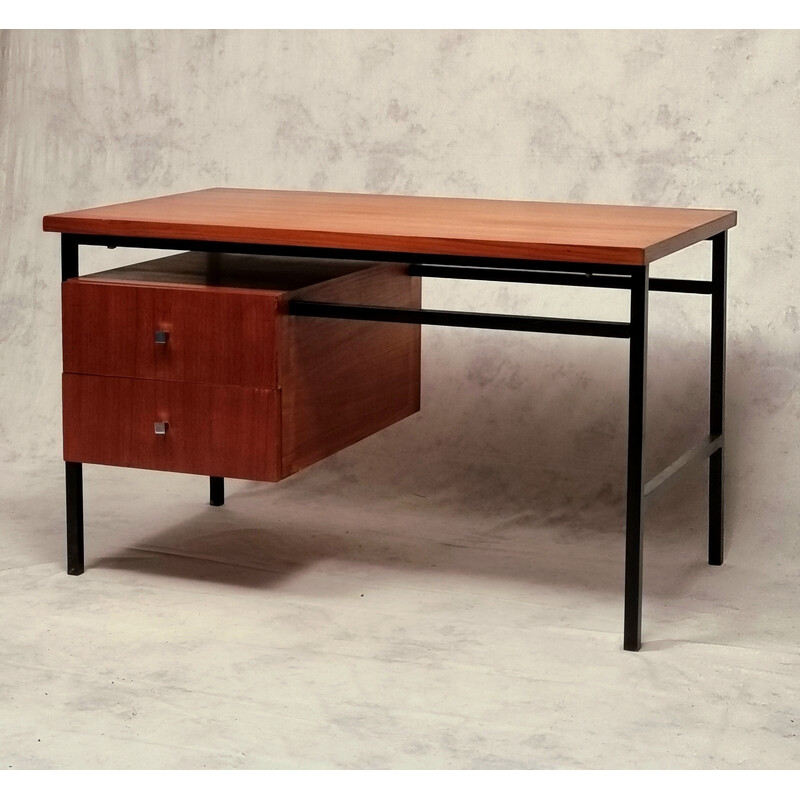 Vintage teak and chrome metal desk by Luigi Bartolini, 1960