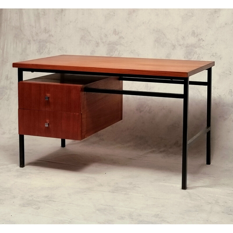 Vintage teak en verchroomd metalen bureau van Luigi Bartolini, 1960