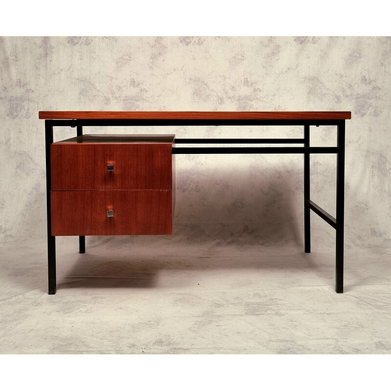 Vintage teak en verchroomd metalen bureau van Luigi Bartolini, 1960