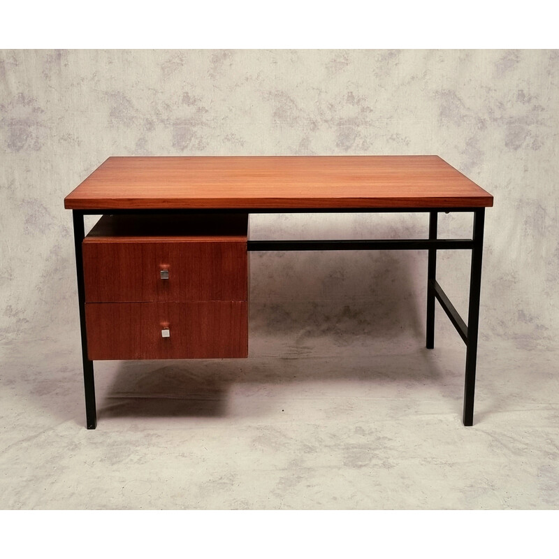 Vintage teak and chrome metal desk by Luigi Bartolini, 1960