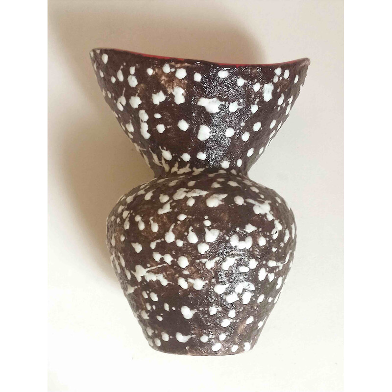 Vintage black and white Fat Lava ceramic vase for Vallauris, 1950