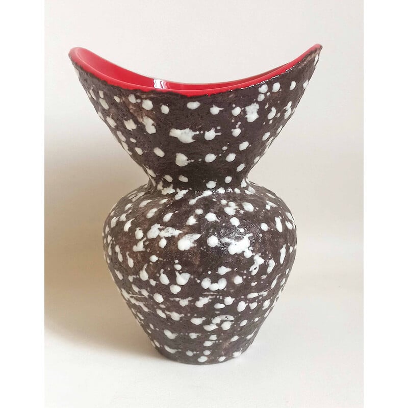 Vintage black and white Fat Lava ceramic vase for Vallauris, 1950