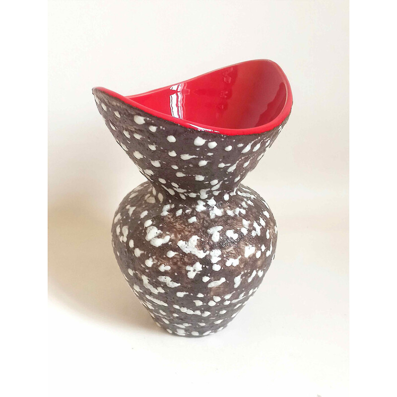 Vase vintage en céramique Fat Lava noir et blanc pour Vallauris, 1950