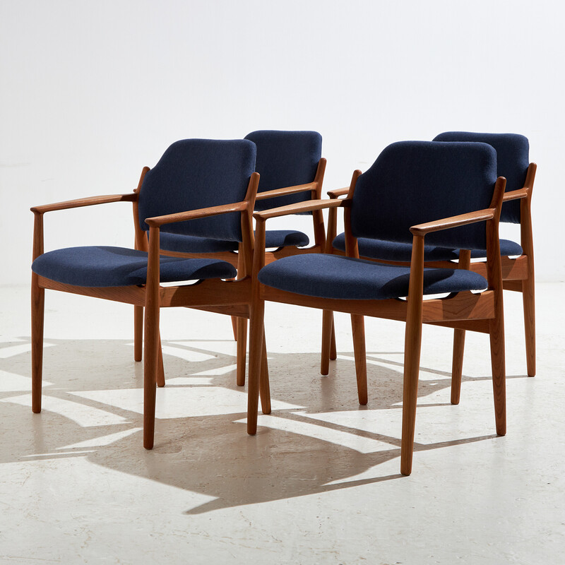Set of 4 vintage model 62A armchairs in teak and wool, 1960
