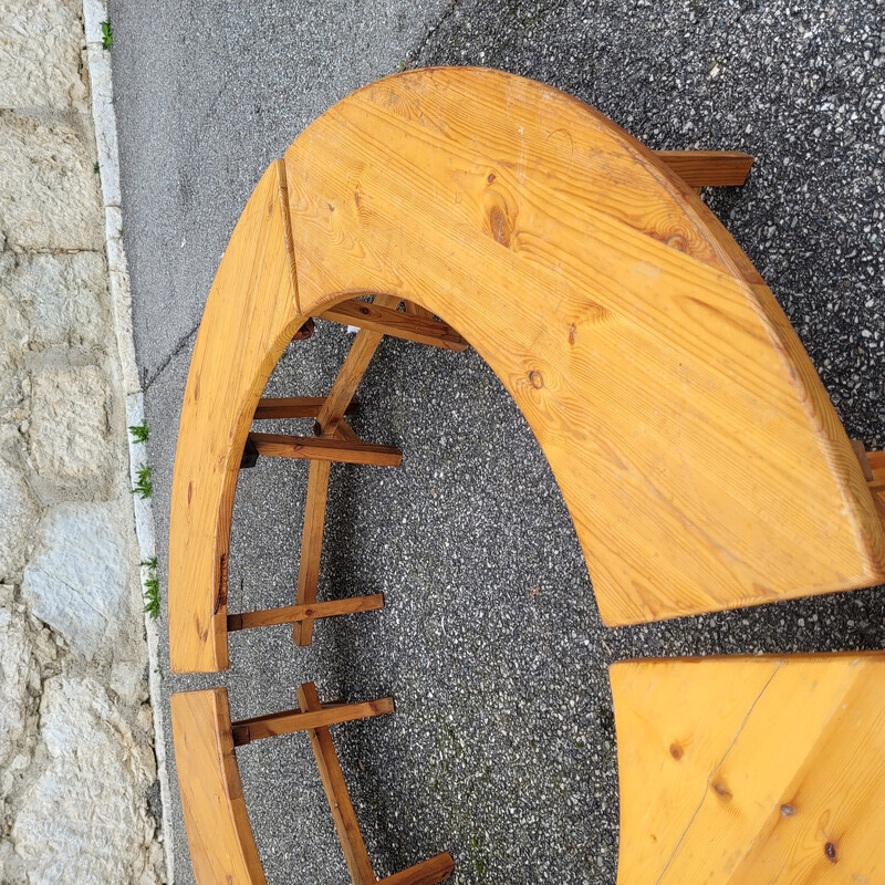 Set of 4 vintage curved benches in solid pine