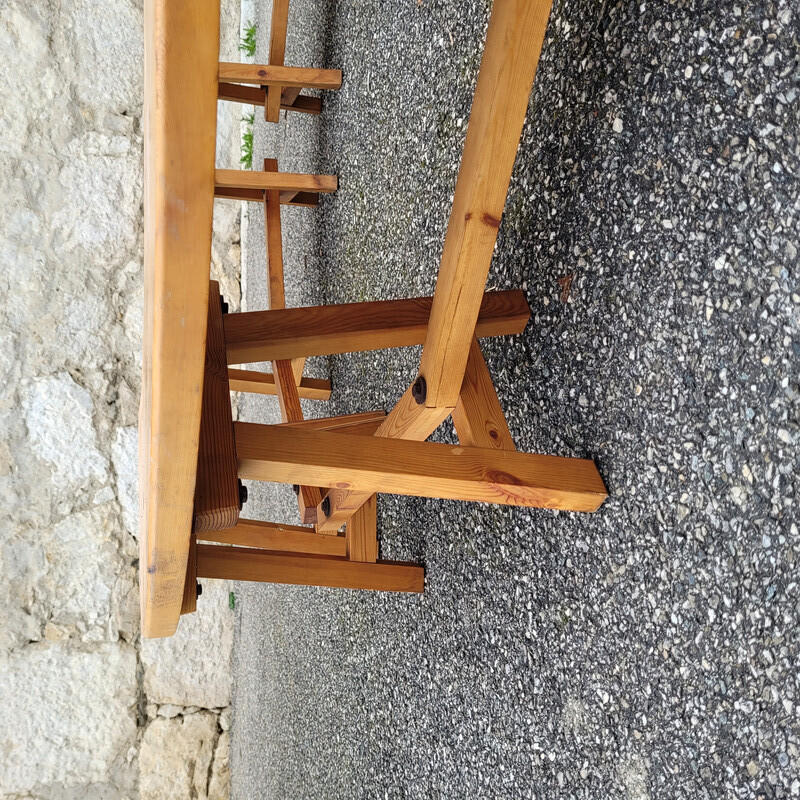 Set of 4 vintage curved benches in solid pine