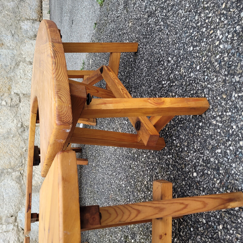 Set of 4 vintage curved benches in solid pine