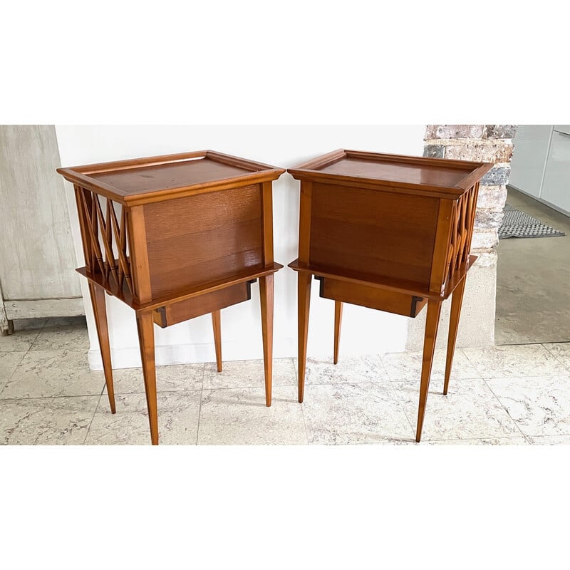 Vintage varnished wood bedside tables, 1990