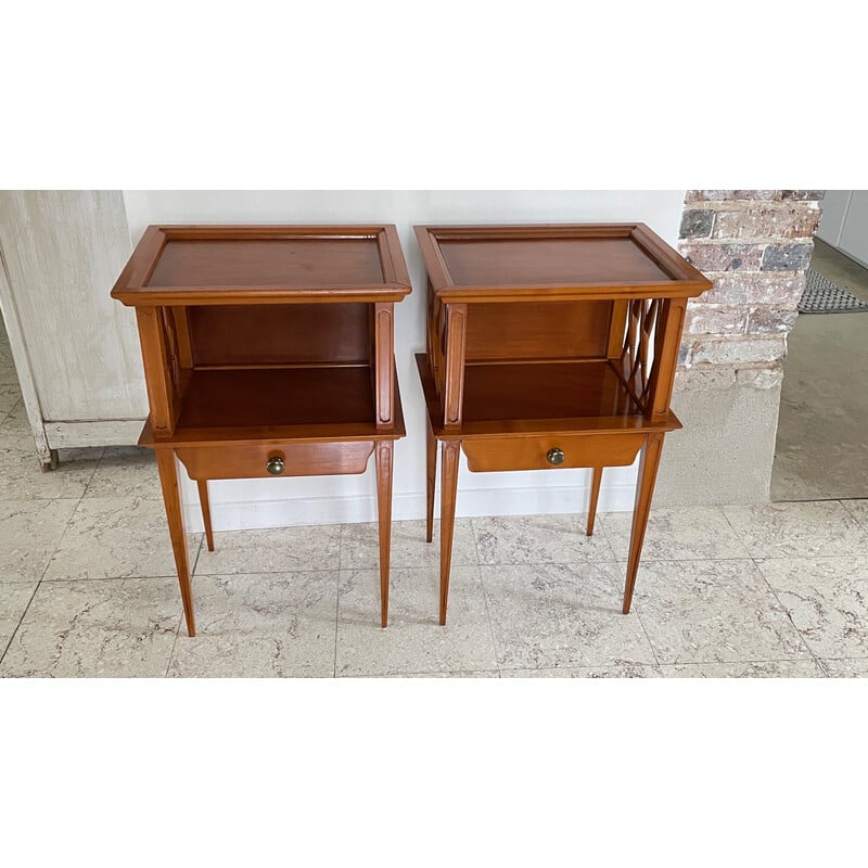 Vintage varnished wood bedside tables, 1990