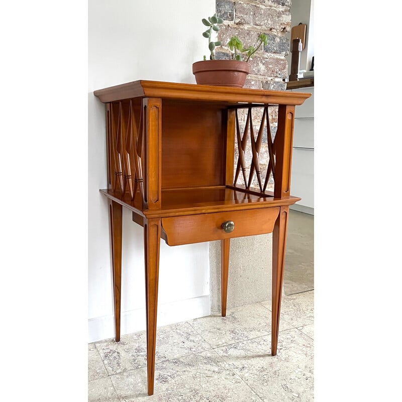 Vintage varnished wood bedside tables, 1990