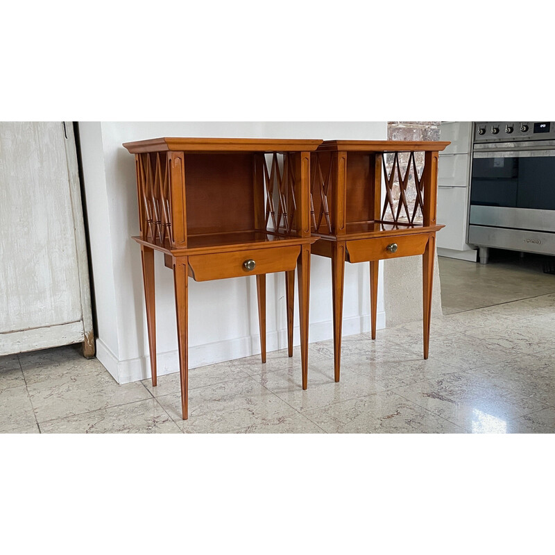 Vintage varnished wood bedside tables, 1990