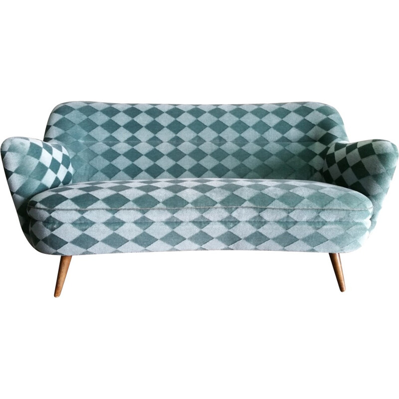 Türkisblaues Sofa mit Rautenmuster - 1950