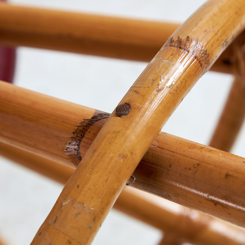 Vintage bamboo and leather bar stool, 1970