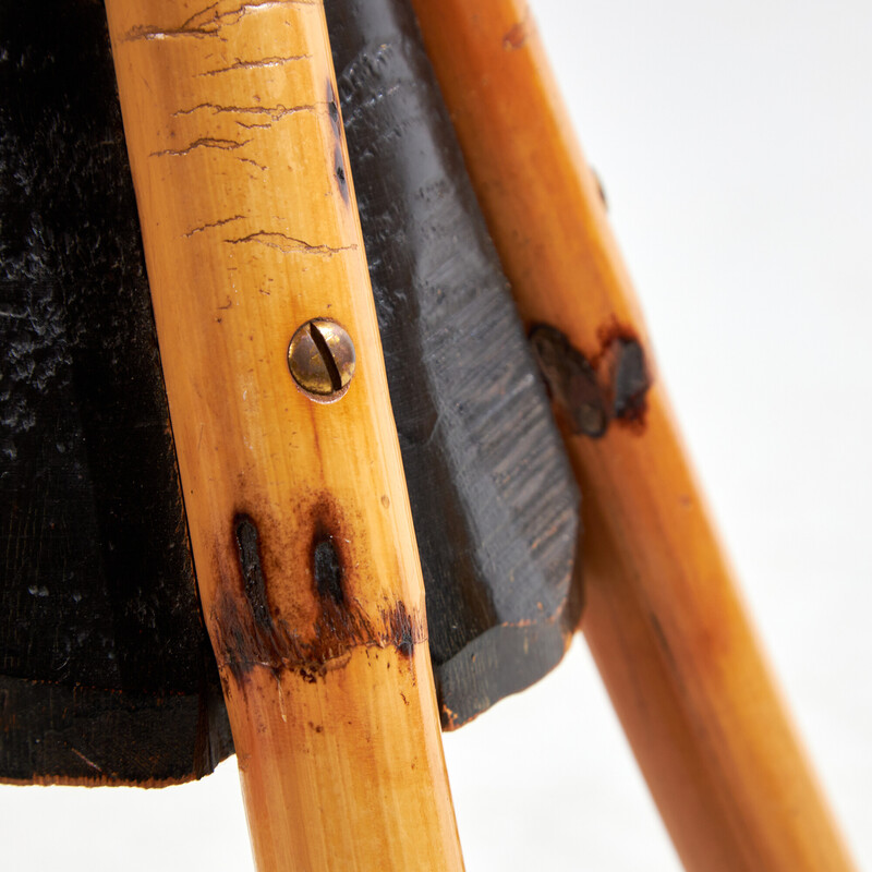 Vintage bamboo and leather bar stool, 1970