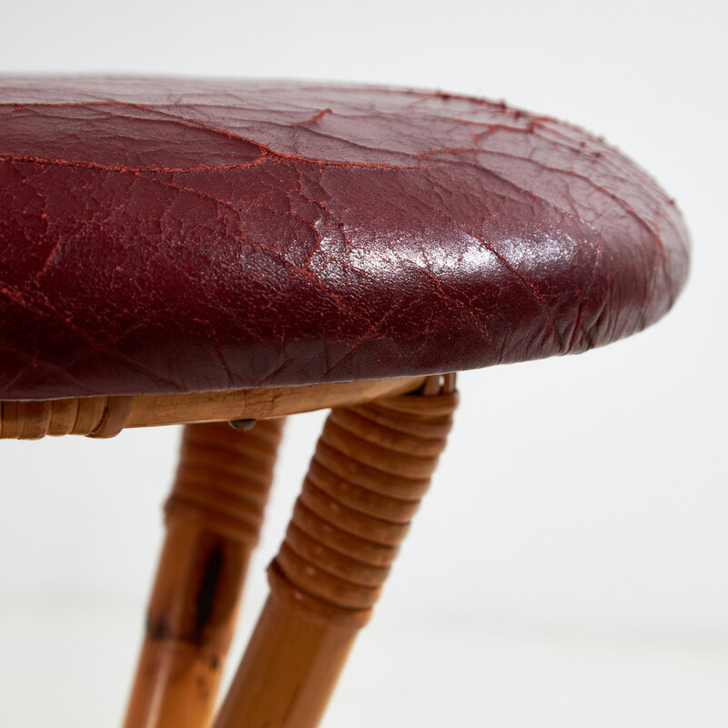 Vintage bamboo and leather bar stool, 1970