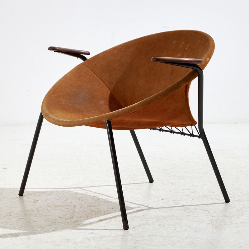 Vintage "Ballon" armchair in metal and leather by Hans Olsen for Lea Design, 1960