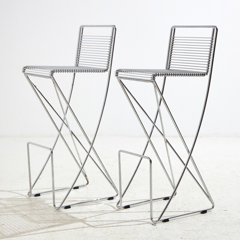 Pair of vintage "Kreuzschwinger" steel bar stools by Till Behrens for Schlubach, 1980