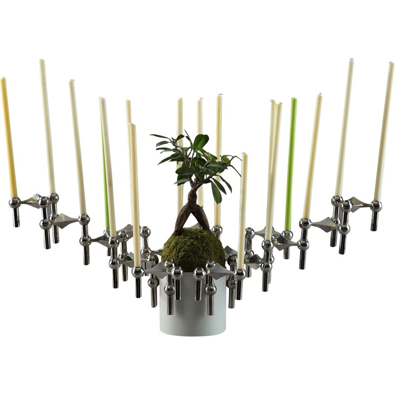 Set of 15 modular candleholders and flowerpot by Nagel, Germany - 1970