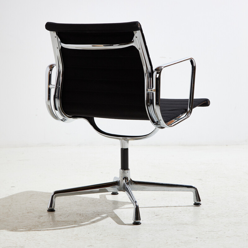 Vintage office armchair model EA108 in chrome steel and textile by Charles and Ray Eames for Vitra, 1950