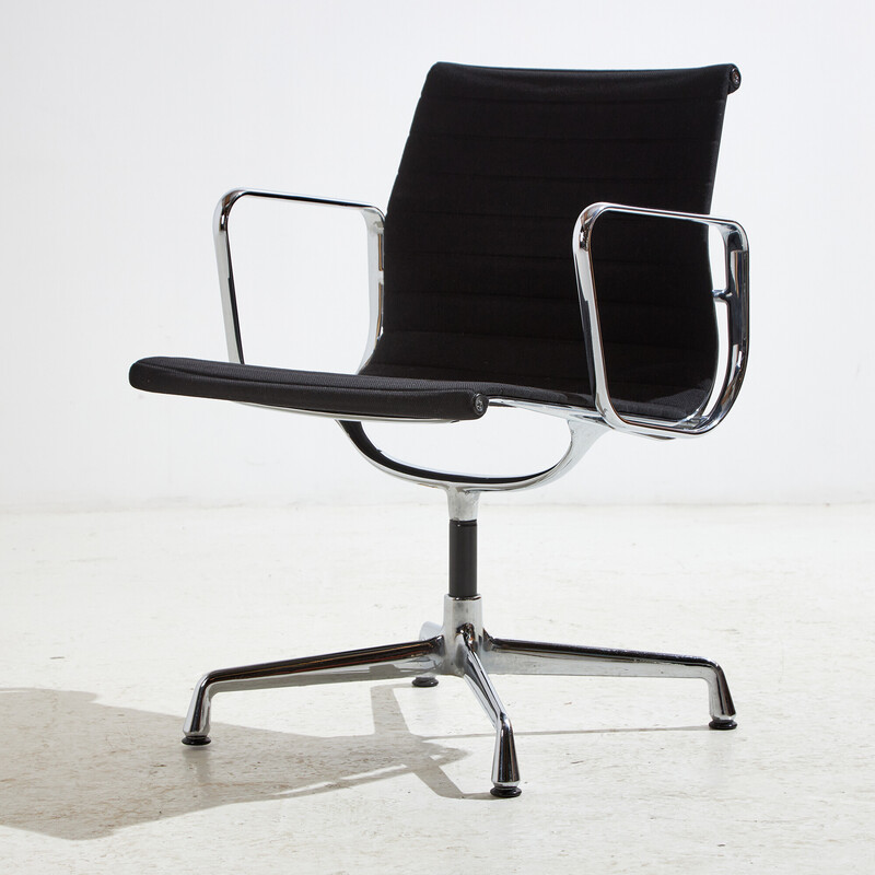 Vintage office armchair model EA108 in chrome steel and textile by Charles and Ray Eames for Vitra, 1950