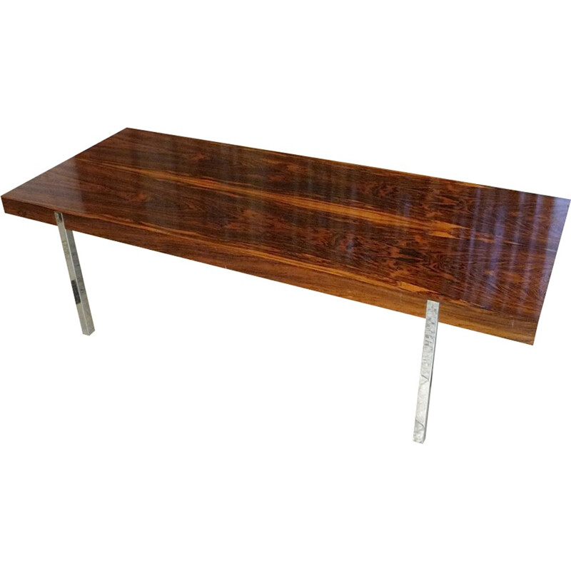 Minimalist rosewood coffee table with chromed steel legs - 1960s