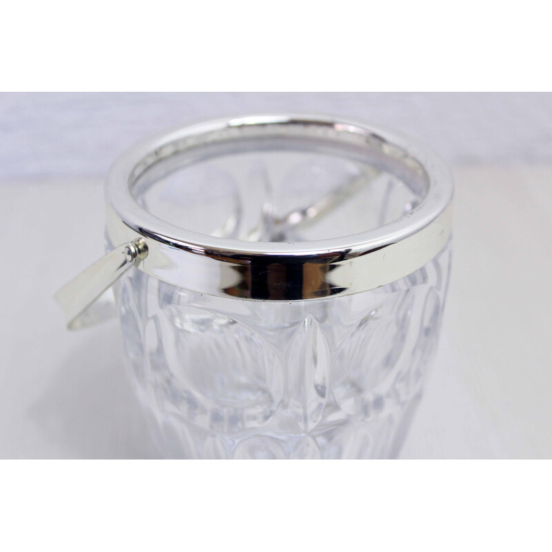 Vintage glass and chrome metal ice bucket, 1970