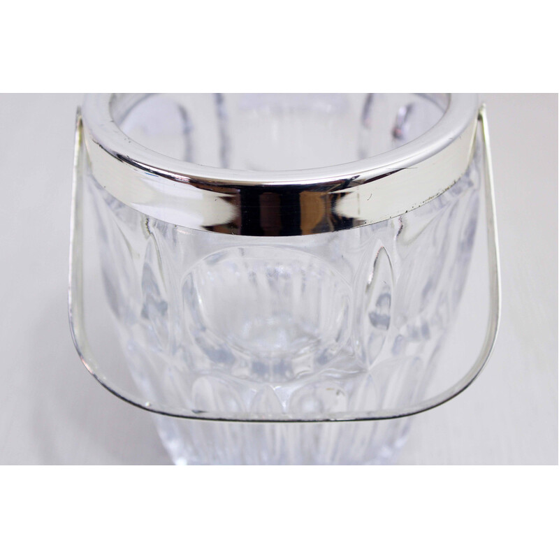 Vintage glass and chrome metal ice bucket, 1970