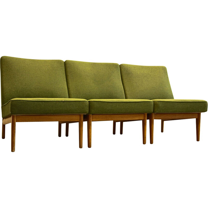 Green mid-century sofa with blond wood - 1960s