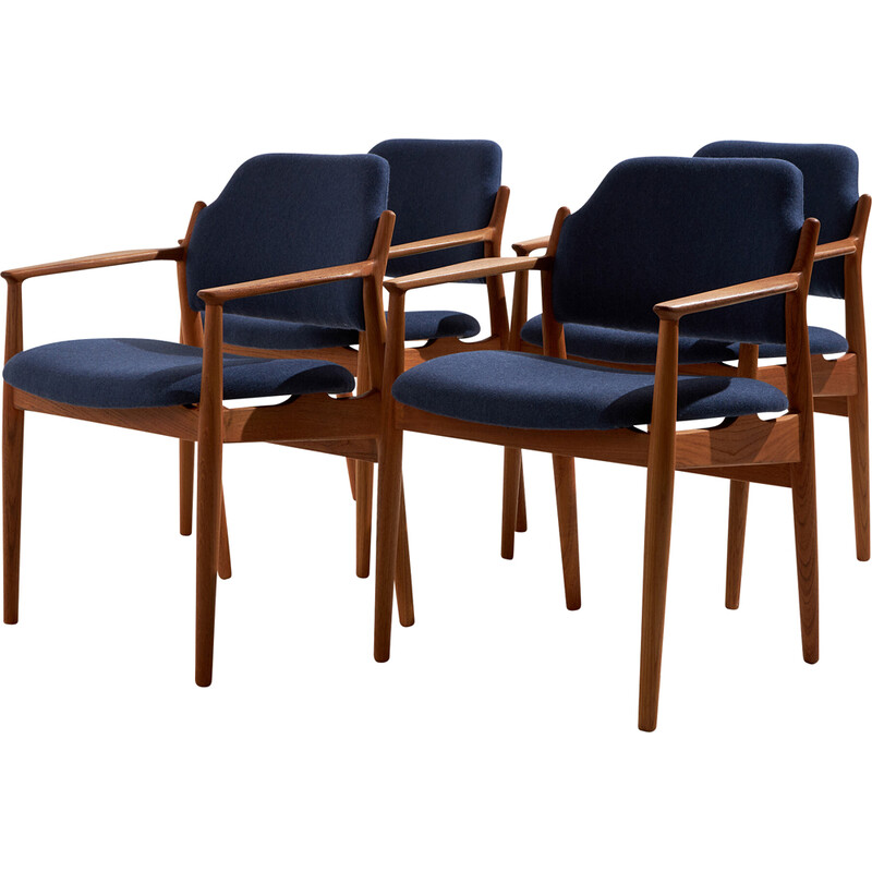 Set of 4 vintage model 62A armchairs in teak and wool, 1960