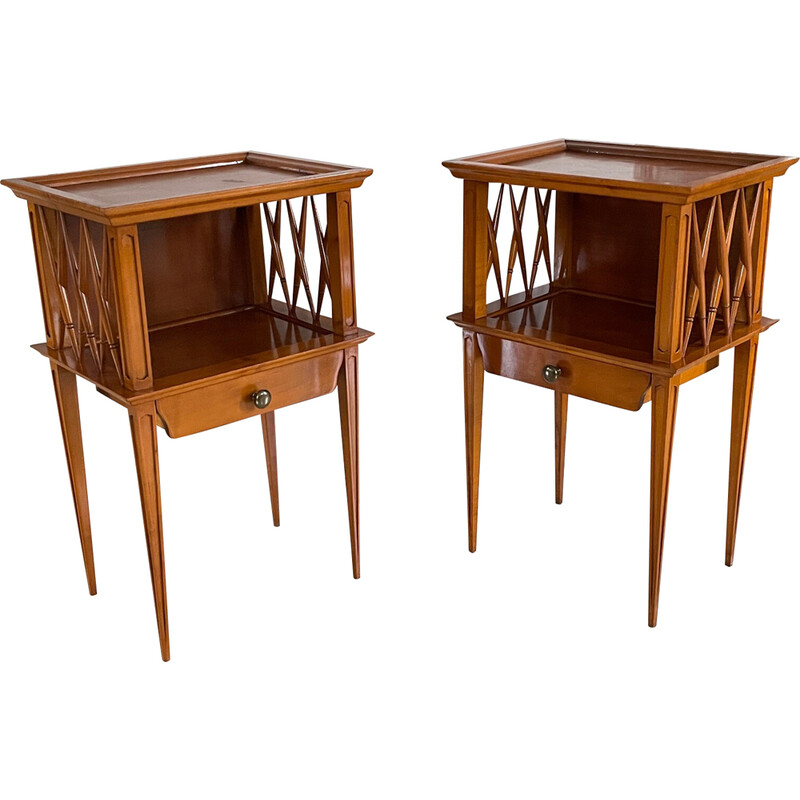 Vintage varnished wood bedside tables, 1990